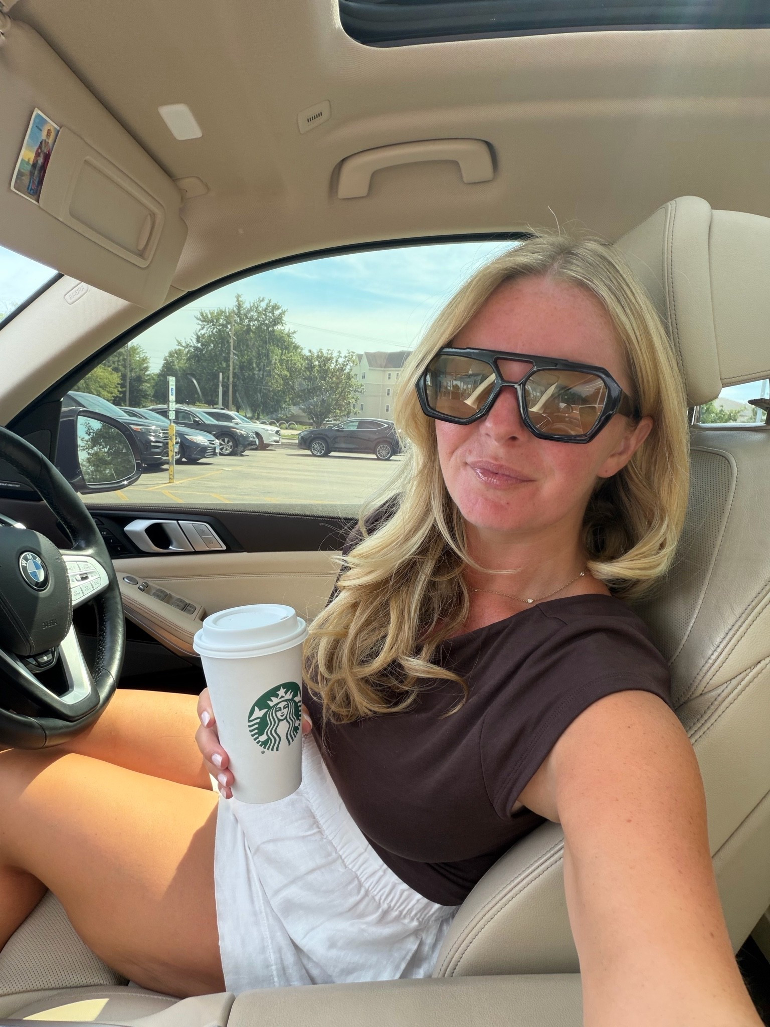 Easy Everyday Outfit 🤎 on sale today too! 
Keeping it simple with an easy neutral combo I’ll wear on repeat—soft brown top + white shorts + statement sunnies. Perfect for errands, coffee runs & warm early fall days. Everything linked! 🤍

#LTKootd #LTKPetite #LTKmomlife
