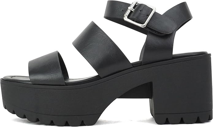 Soda ACCOUNT ~ Women Open Toe Two Bands Lug sole Fashion Block Heel Sandals with Adjustable Ankle... | Amazon (US)