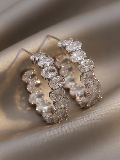 Rhinestone Decor Open Hoop Earrings | SHEIN