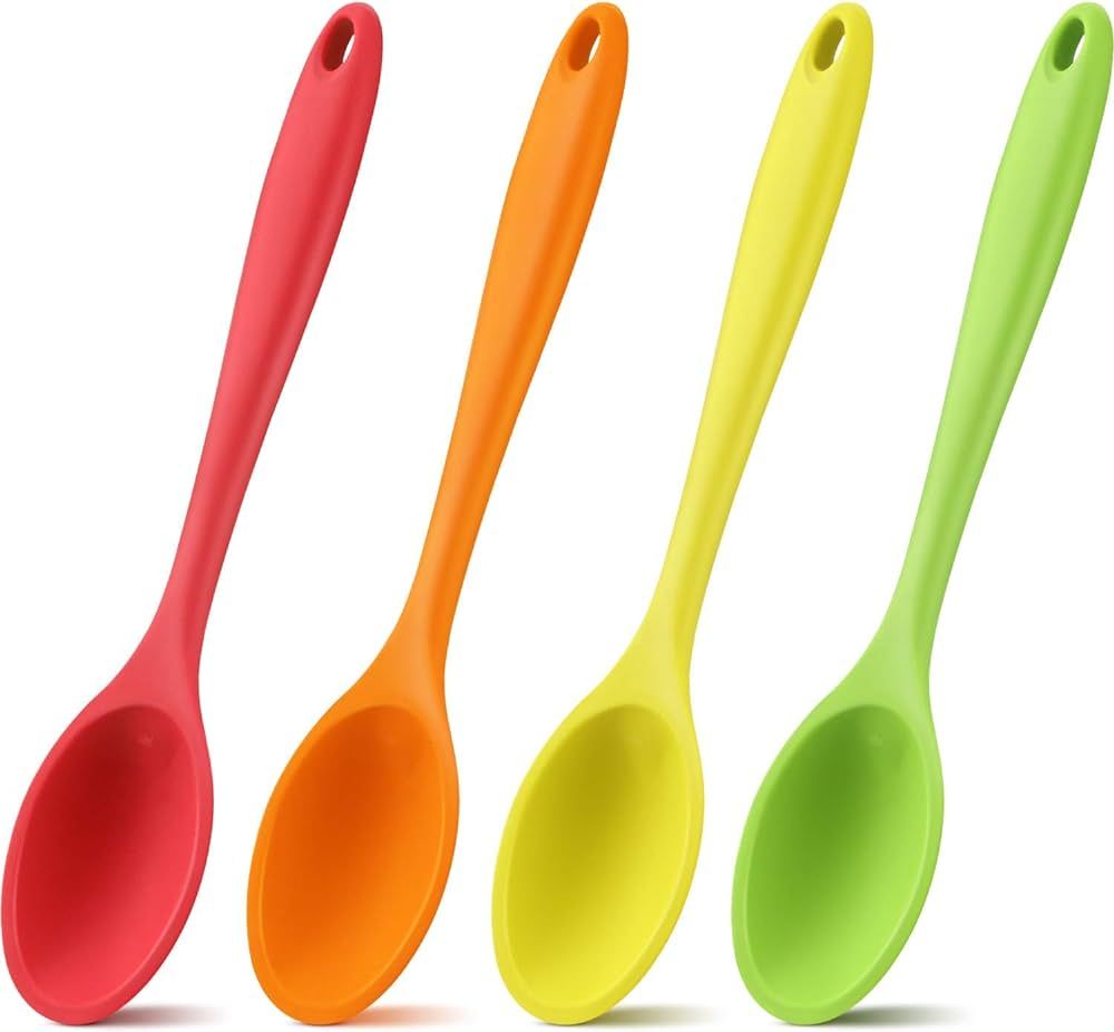 4 Pieces Silicone Mixing Spoon Heat Resistant Basting Spoon Utensil Spoon Non-stick Spoon for Mix... | Amazon (US)