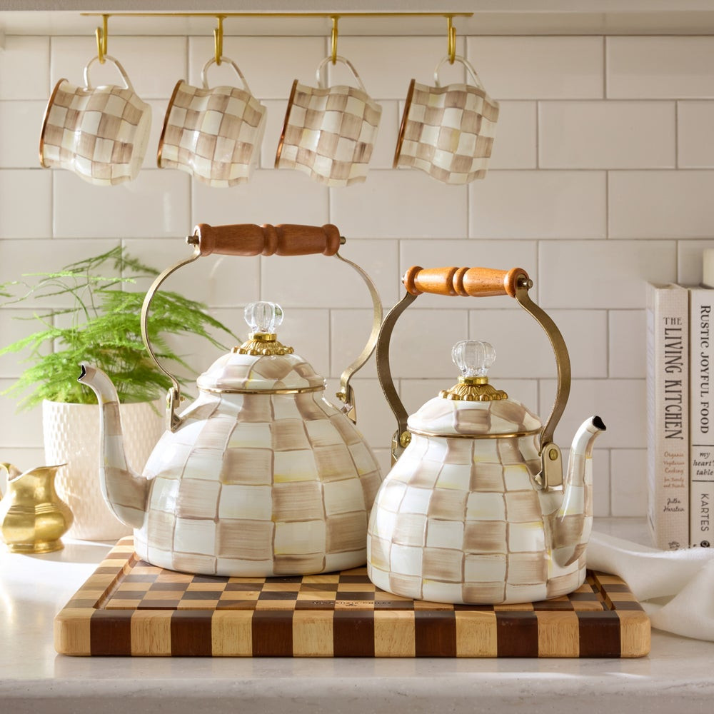 Mocha Check 2 Quart Tea Kettle | MacKenzie-Childs