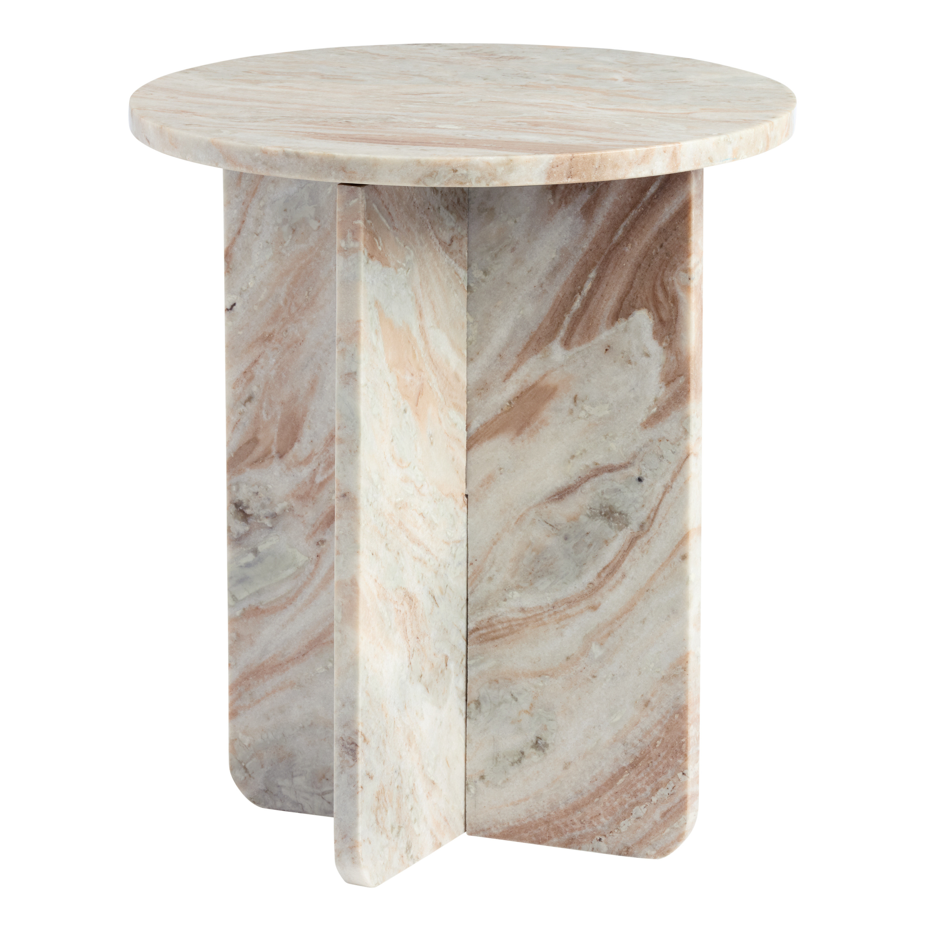 Clemens Round Brown Torrento Marble Cross Base End Table | World Market