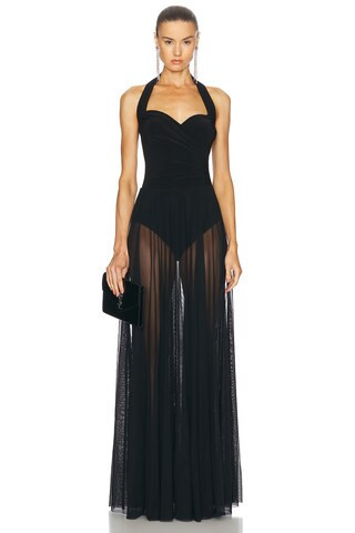 Norma Kamali Cayla Flared Gown in Black - Black. Size XL (also in L, M). | FWRD 