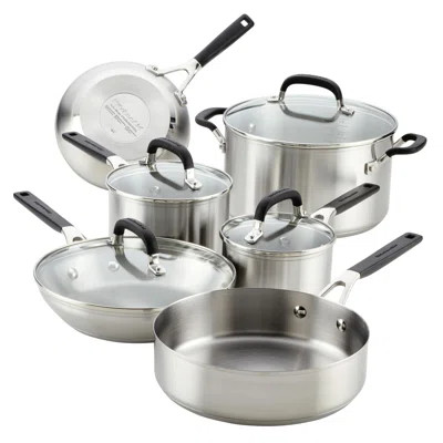 KitchenAid Stainless Steel Cookware Pots and Pans Set, 10 Piece, Brushed Stainless Steel | Wayfair Professional