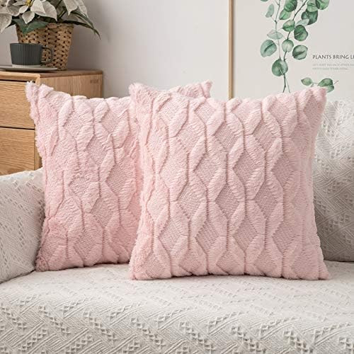 MIULEE Light Pink Throw Pillow Covers 18x18, Set of 2 Decorative Farmhouse Boho Pillow Cases Shel... | Amazon (US)