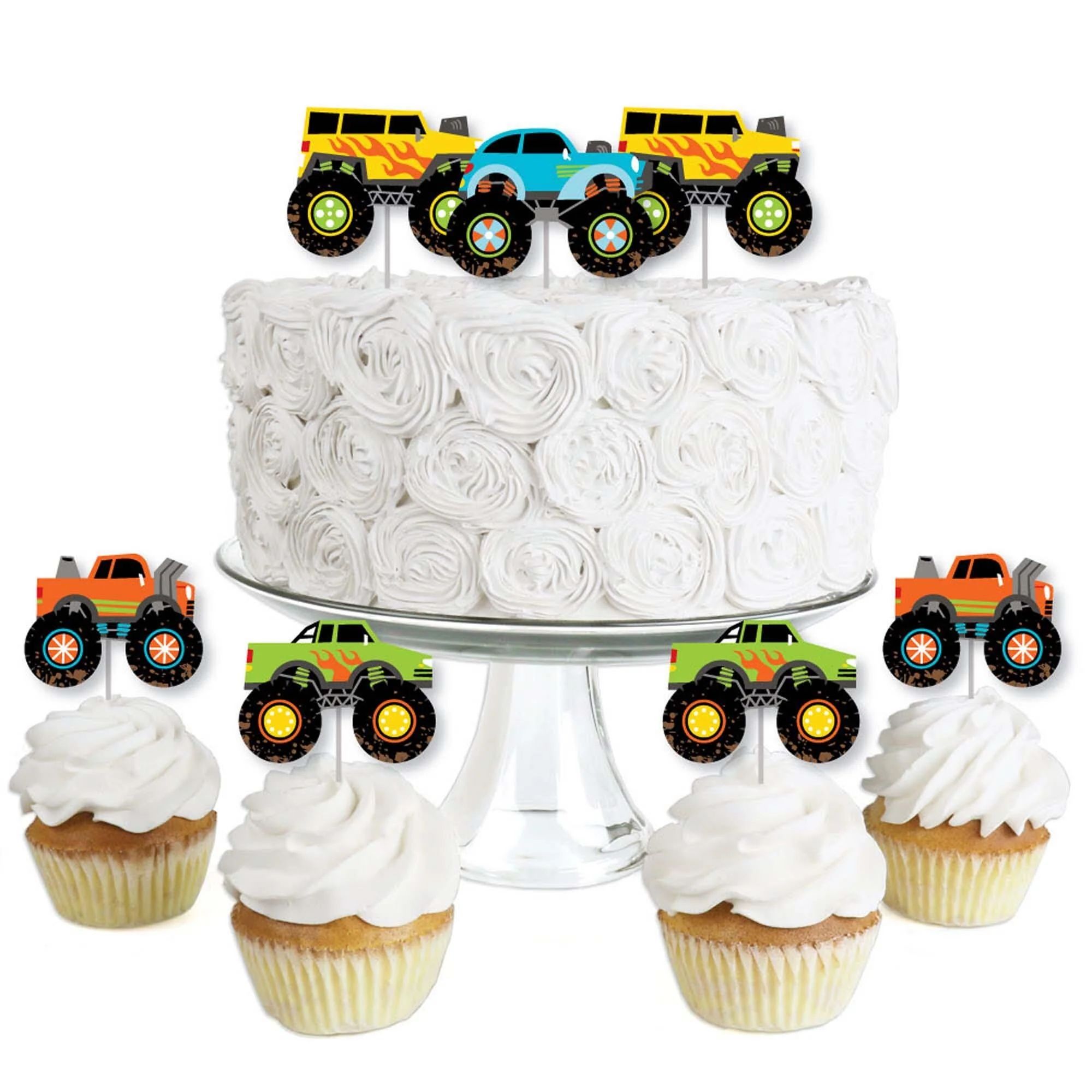 Smash and Crash - Monster Truck - Dessert Cupcake Toppers - Boy Birthday Party Clear Treat Picks ... | Big Dot of Happiness