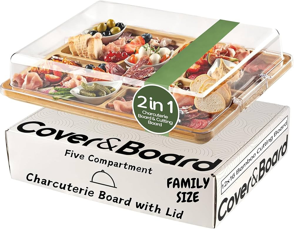 Cover&Board 2-in-1 Charcuterie Board with Lid, Large 12x16 Bamboo Cutting Board and Wooden Tray w... | Amazon (US)