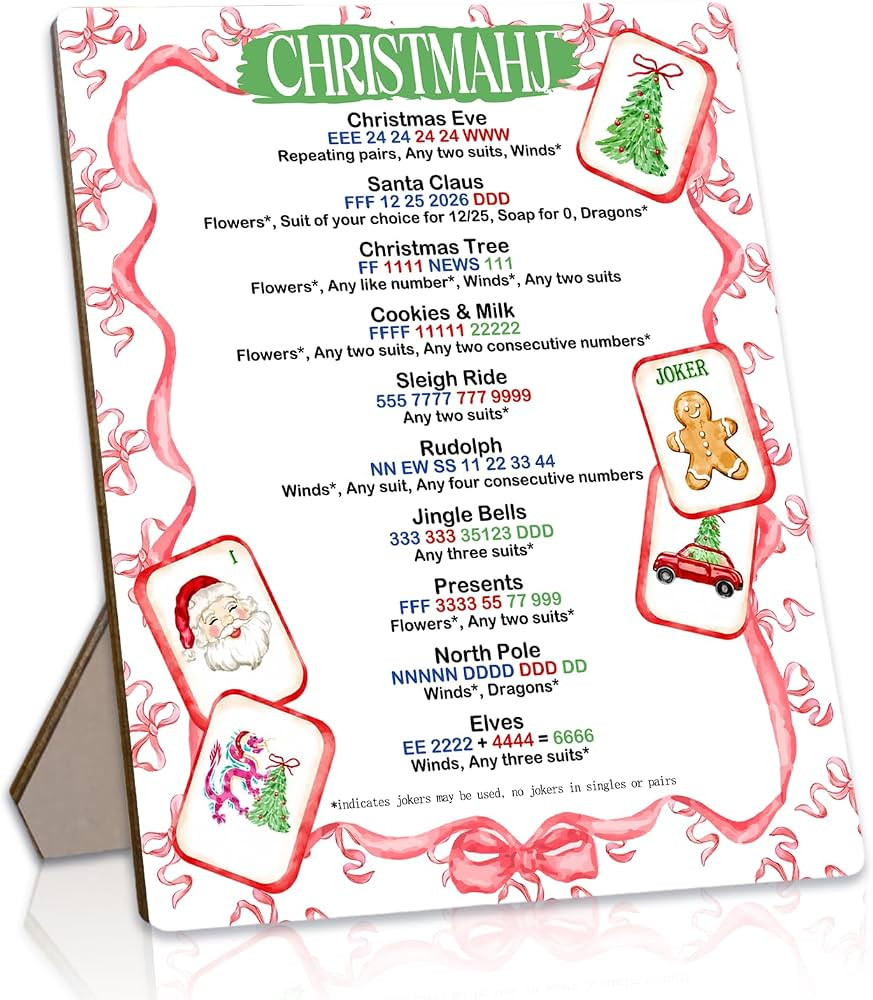 Christmas Mahjong Rules Guide, Pink Bow Wooden Tabletop Board 8x10 in | Amazon (US)