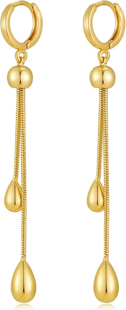 YUJIE Gold Drop Earrings for Women Long Teardrop Dangle Earrings 14K Gold Plated Minimalist State... | Amazon (US)