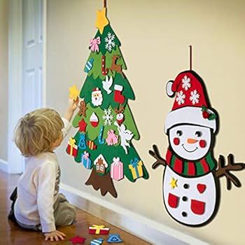 DIY Felt Christmas Tree & Snowman Set - 2 Pack Xmas Gifts for Kids - Wall Hanging Detachable Felt... | Amazon (US)