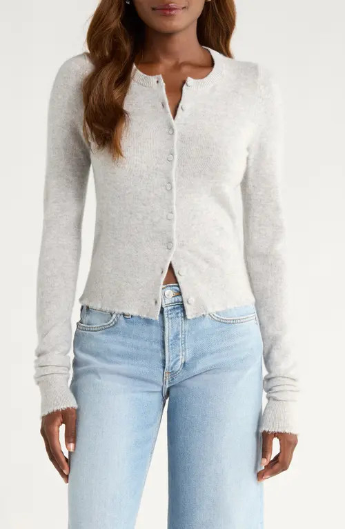 Re/Done Cashmere Crewneck Cardigan in Light Heather Grey at Nordstrom, Size Xx-Large | Nordstrom