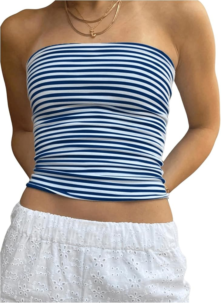 GORGLITTER Women's Striped Cropped Tube Top Strapless Y2K Going Out Tops | Amazon (US)