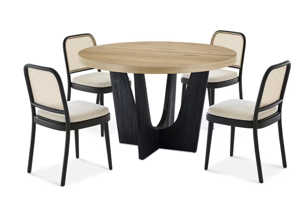 Sawyer Round Dining Table with 4 Edith Cane Chairs, Black | Castlery | Castlery US