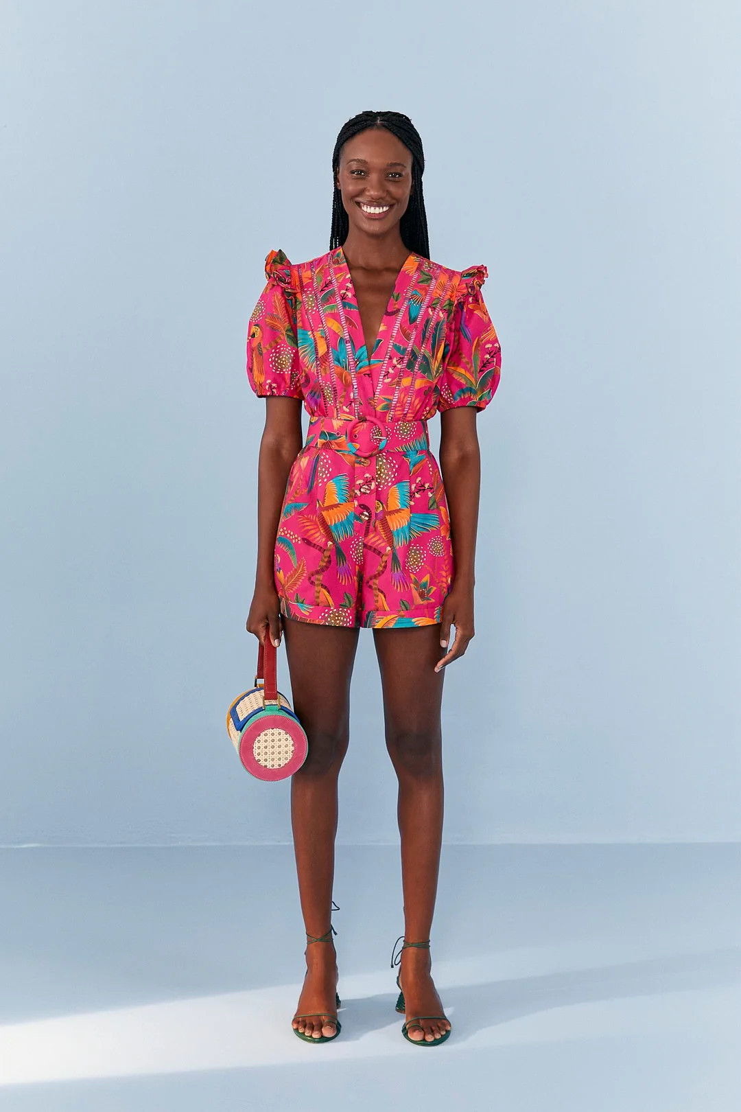 Farm Rio Macaw Party Pink Romper | Minette
