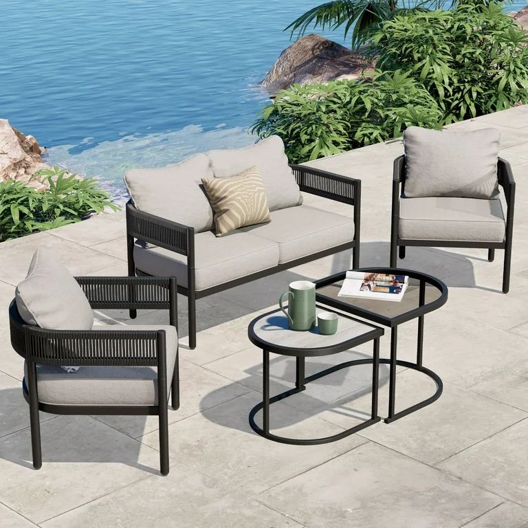 Grand Patio 5-Piece Outdoor Conversation Set, Modern Outdoor Sofa, Woven Wicker, Steel Frame, wit... | Walmart (US)