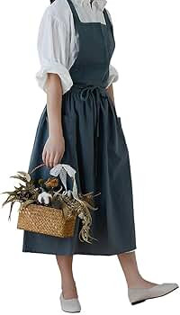 losofar Cotton Pleated Apron Retro Waterdrop Proof Garden Cleaning Pinafore Dress | Amazon (US)