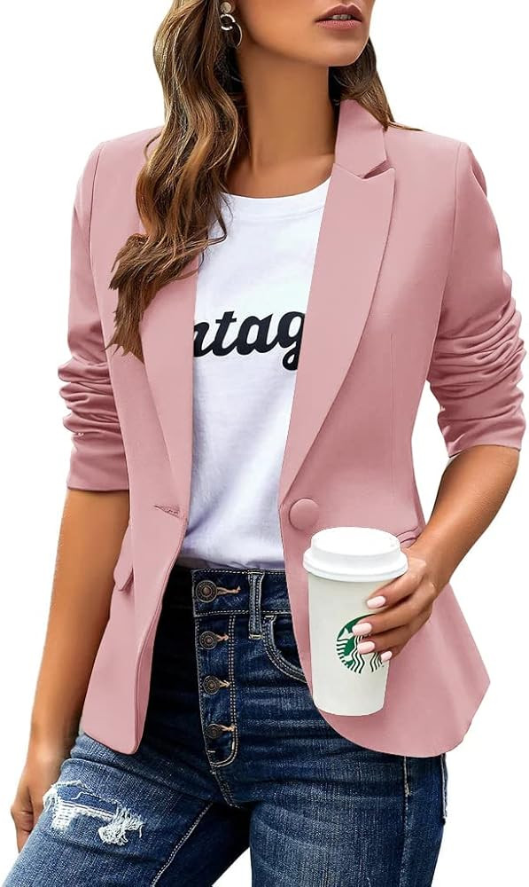 Womens Casual Blazers Long Sleeve Lapel Button Slim Work Office Blazer Jacket | Amazon (US)