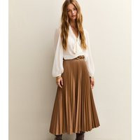 Women's Brown Faux Leather Pleated Midi Skirt New Look | New Look (UK)
