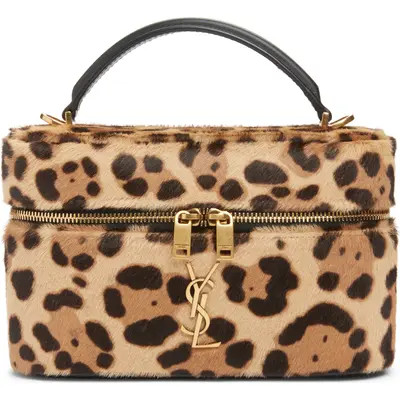 Saint Laurent Gaby Leopard Print Genuine Calf Hair Vanity Bag in Brown/Noir at Nordstrom | Nordstrom