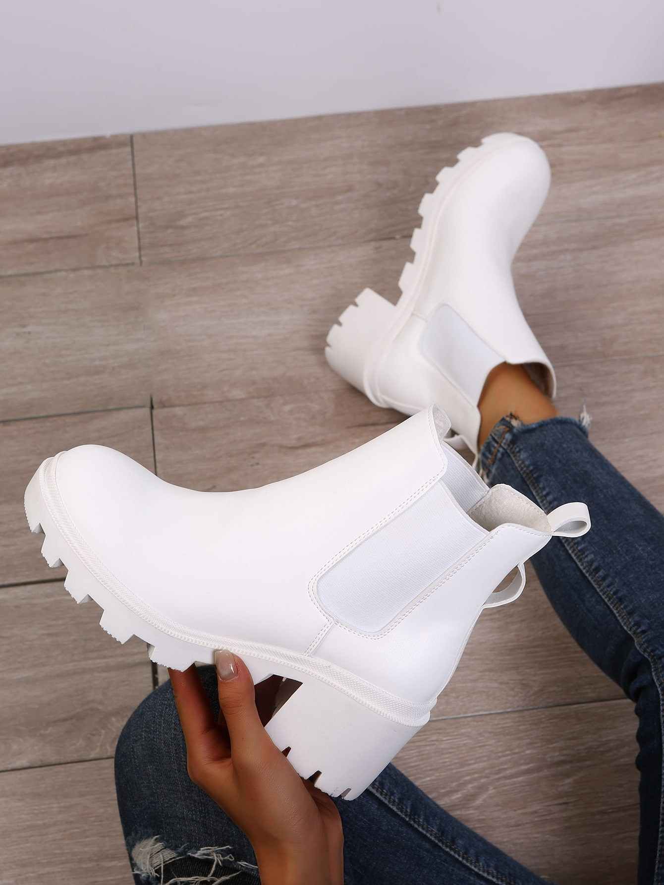 Women's Fashionable Versatile Minimalist Solid Color Chunky Heel Ankle Boots With Side Zipper | S... | SHEIN
