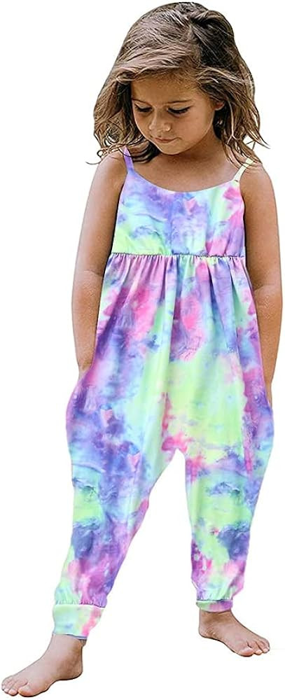 GLIGLITTR Toddler Baby Girl Jumpsuit One Piece Dinosaur Sleeveless Strap Romper Harem Pant with P... | Amazon (US)