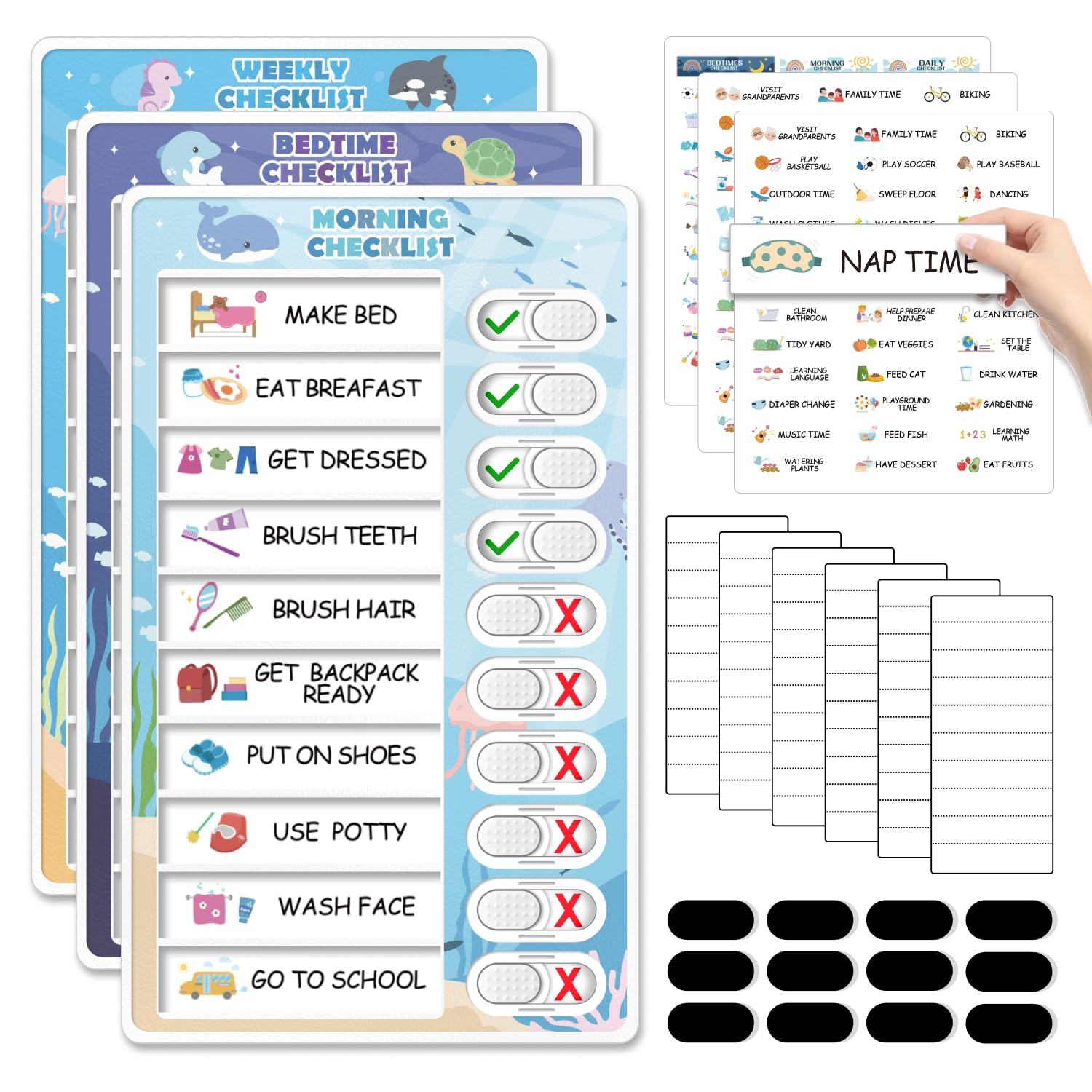 3 in 1 Bedtime/Morning Routine Chart for Kids Toddlers, Magnetic Chore Chart for Kids, Dry Erase ... | Amazon (US)