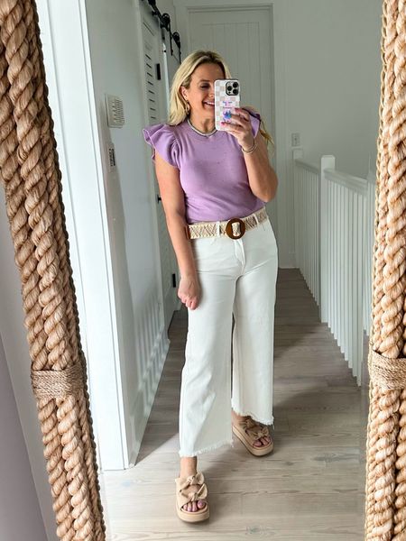 Cute purple top for summer! Goes great with this white denim! Wearing small top and 26 jeans. Code FANCY15 for 15% off 

#LTKStyleTip #LTKFindsUnder100 #LTKSeasonal