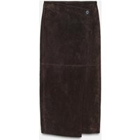 Zara - 100% Leather Wrap Midi Skirt - Brown - M - Woman | Zara AU