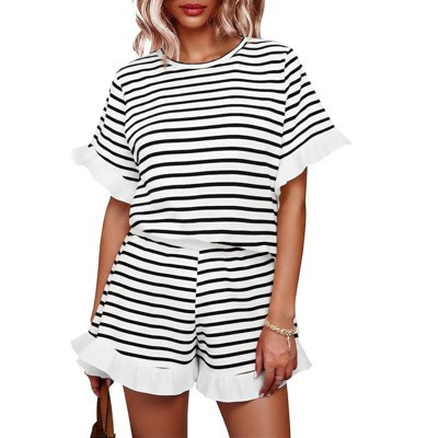 Imily Bela Womens Summer Two Piece Striped Shorts Set Vacation Outfit White L | Target