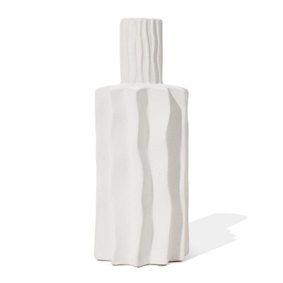 LuxenHome White Fluted 15-Inch Tall Stoneware Table Vase | Target