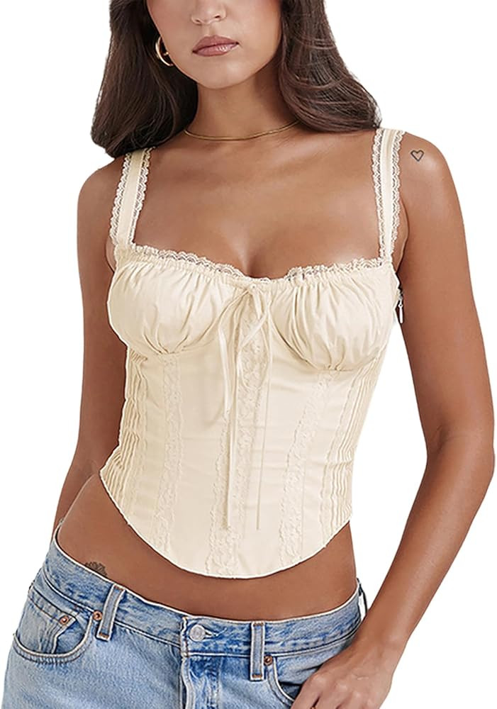 Women's Lace Up Cami Corset Tops Cold Shoulder Zip Side Ties Back Sexy Going Out Bodyshaper Busti... | Amazon (US)