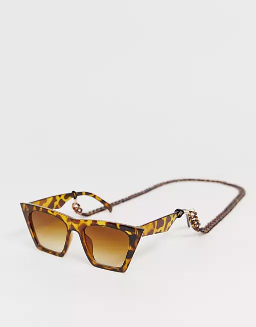 Glamorous tortoiseshell oversized sunglasses with plastic chain | ASOS (Global)