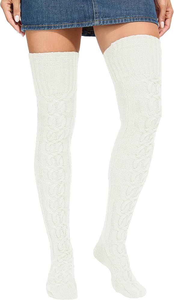 Leoparts Women's Cable Knit Thigh High Socks Leg Warmers Extra Long Over Knee High Stockings | Amazon (US)