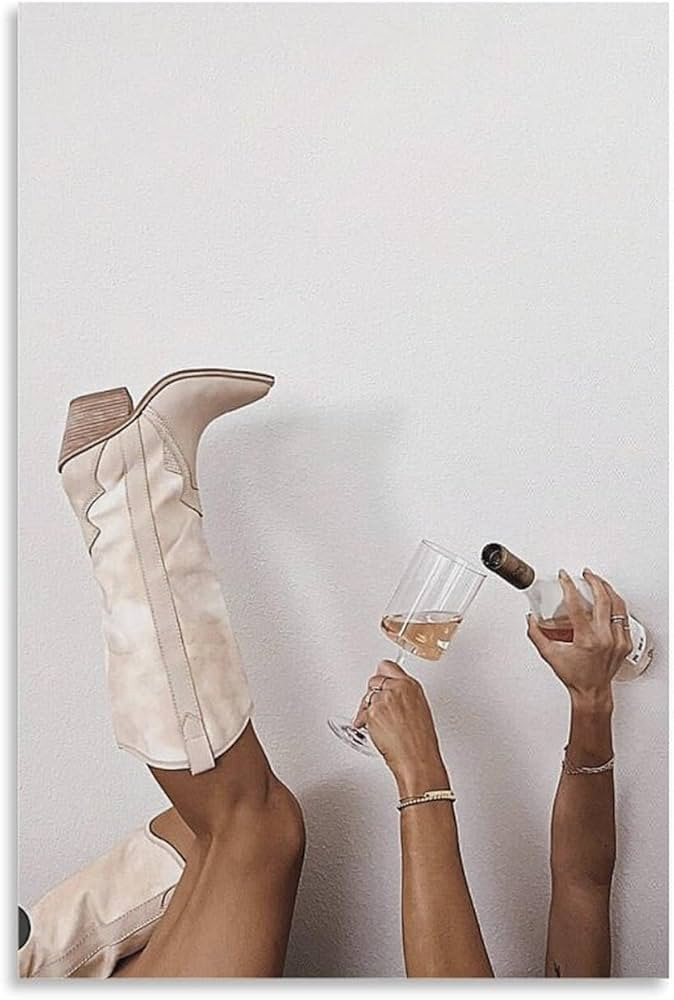 Vintage Poster Boots And Wine Glass Art Canvas Print Suitable for Home Decor, Bedroom, Living Roo... | Amazon (US)