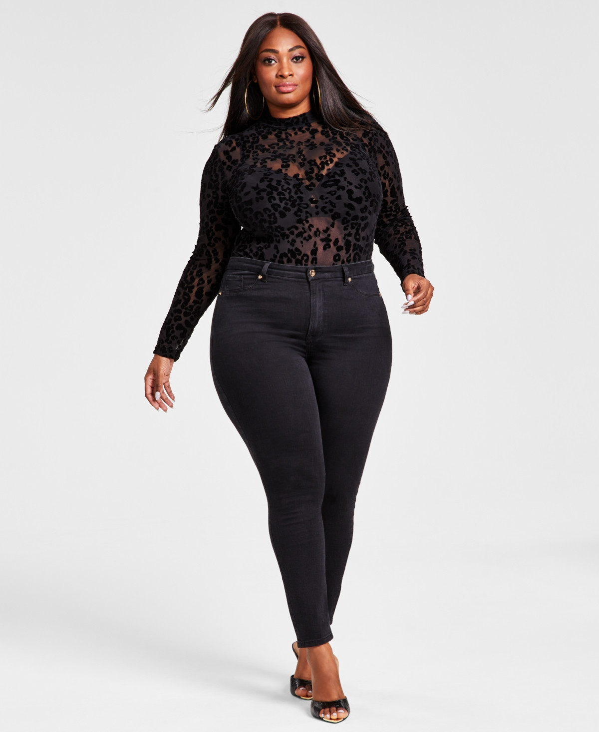 Nina Parker Plus Size Sheer Velvet Leopard Flock Mock-Neck Top, Created for Macy's | Macys (US)