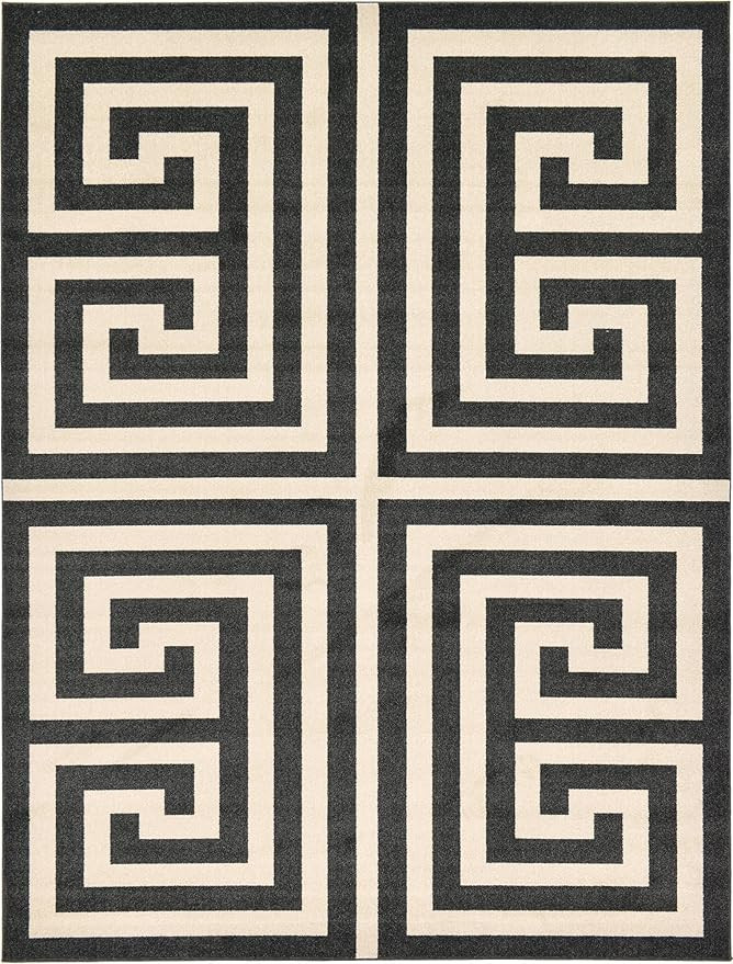Unique Loom Athens Collection Classic Geometric Modern Border Design Area Rug, 9 ft x 12 ft, Blac... | Amazon (US)