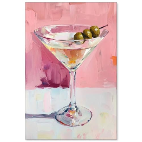 Heltrappe Martini Alcohol Wall Art Retro Pink Cocktail Aesthetic Posters Trendy Vintage Drink Canvas Prints Bar Cart Decor for Bedroom Kitchen Wall Decor 24X36 inch Unframed | Amazon (US)