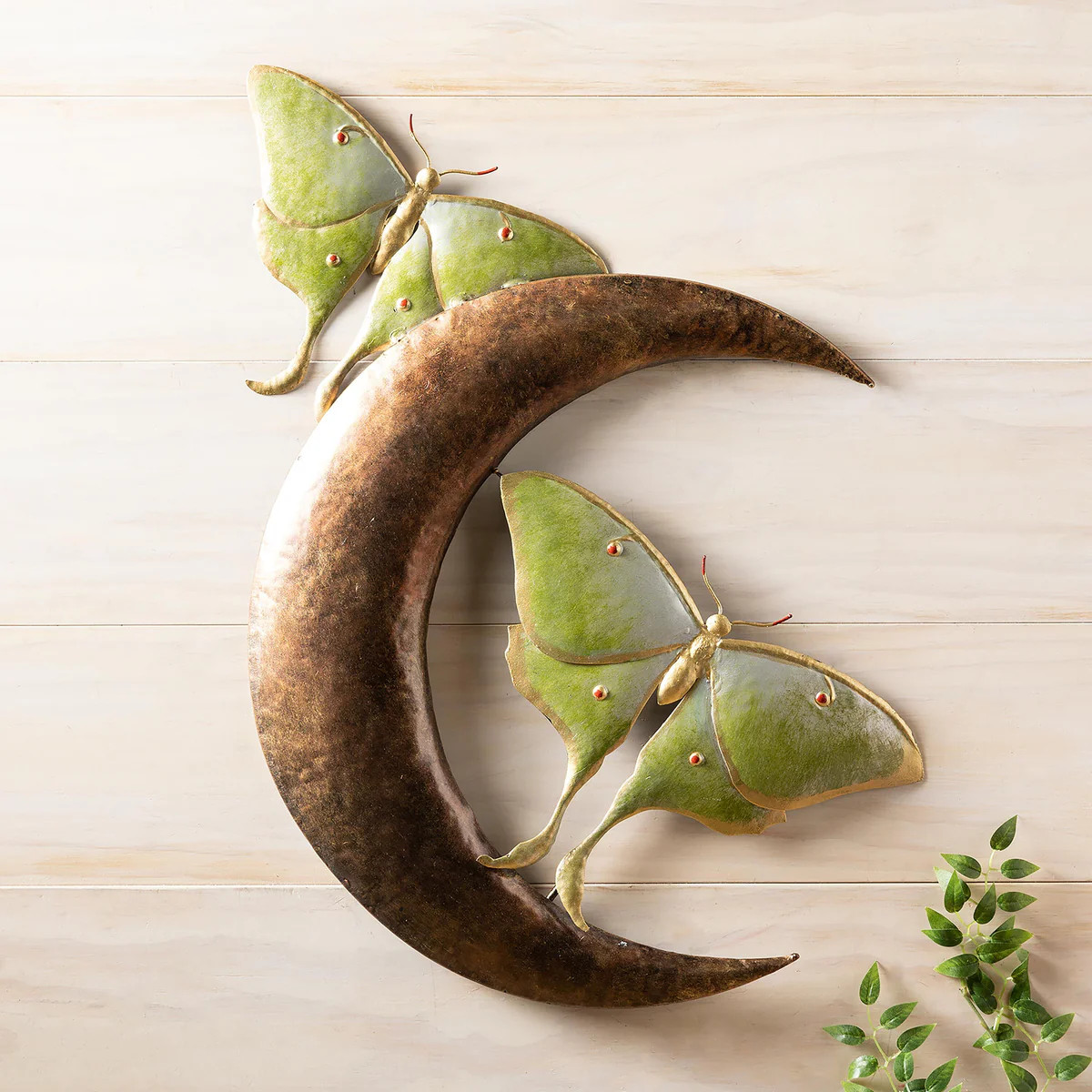 Garden of Wonder Indoor Wall Décor, Metal, Luna Moths & Crescent Moon | Plow & Hearth