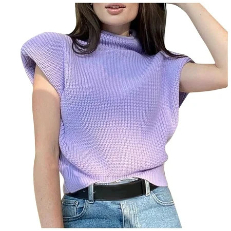 Tangnade tops for women Fashion Women Solid Color Sleeveless Vest Blouse Pullover High Collar Sweate | Walmart (US)