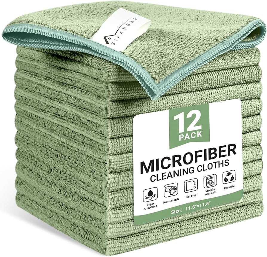 Microfiber Cleaning Cloth, 12 Pack Green Cleaning Rags for Housekeeping, Reusable Microfiber Towe... | Amazon (US)