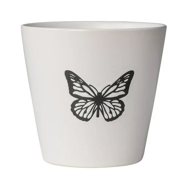 Mainstays 5.9”D x 5.51”H Round Ceramic Butterfly Planter, White | Walmart (US)