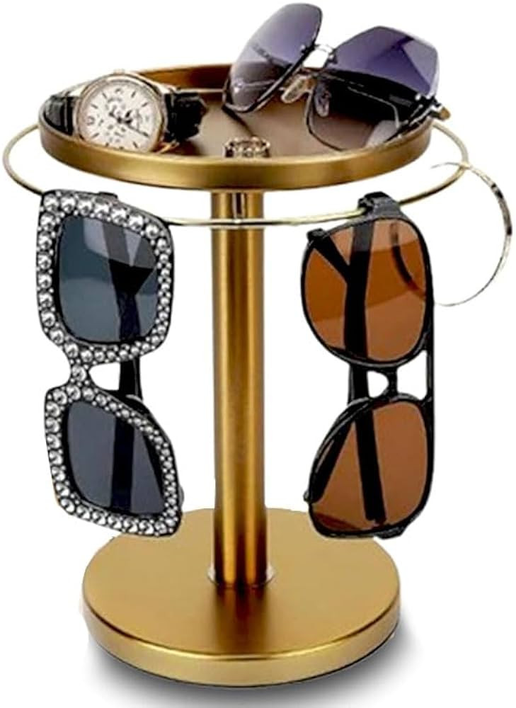 360° Rotating Glasses Stand Organizer - Stainless Steel Eyeglass Display Rack with Wood Tray, Sp... | Amazon (US)