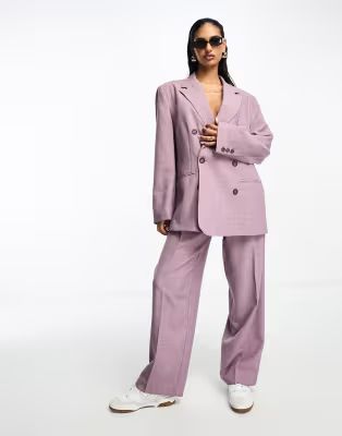 ASOS EDITION pleat front wide leg pants in purple | ASOS (Global)