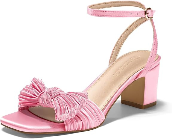 Coutgo Womens Bow Heels Sandals Block Low Heel Wedding Bride Dressy Shoes Open Toe Ankle Strap Sa... | Amazon (US)