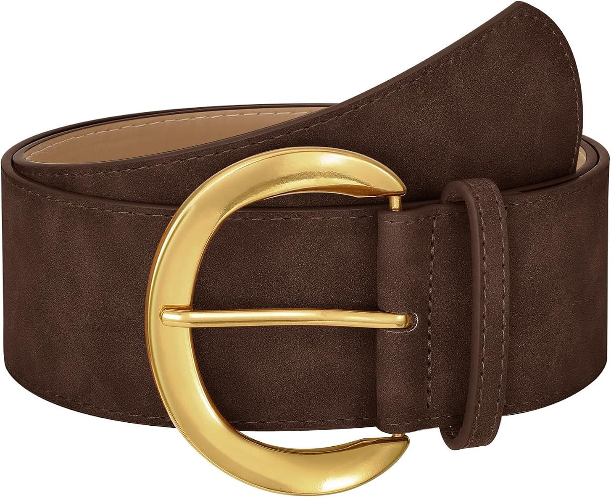 WHIPPY Women\u2019s Wide Leather Belt for Dresses Fashion Casual Laides Thick Suede Belt with Gol... | Amazon (US)
