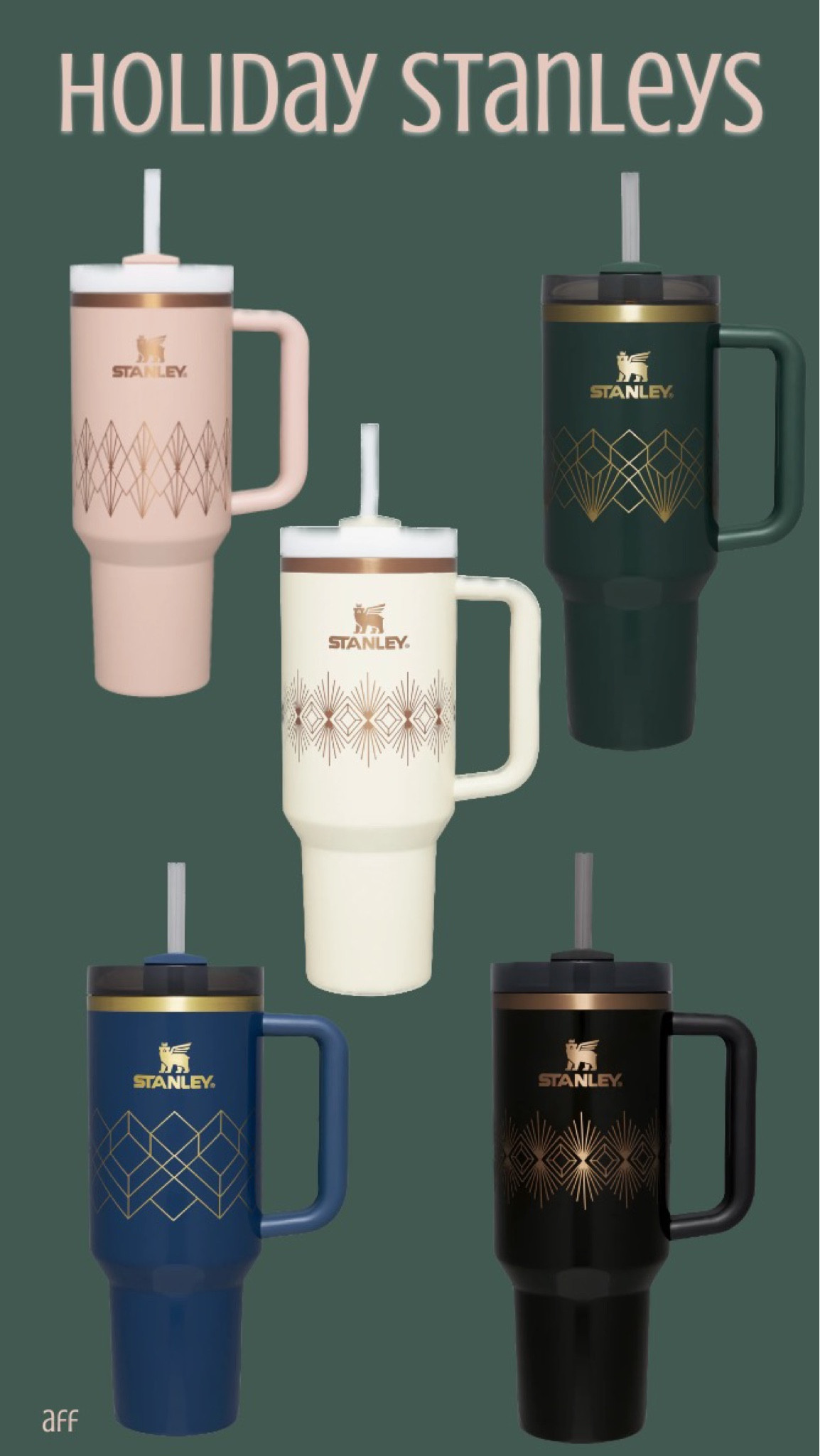 Stanley is releasing special edition quenchers for Christmas! 5 colors, each with different gold patterns. These would make a great gif for anyone who loves Stanley cups! 
………………
special edition stanleys, special edition stanley cups, limited edition stanley cup, stanley cup with handle, blush stanley, green stanley, christmas stanely, black stanley, stanley with pattern, teacher gift ideas, teacher christmas gift, christmas gift under $50, gifts for girls, gifts for teens, gifts for college students, gifts for friends, gifts for women, favorite things party gift ideas, Stanley deco collections 

#LTKGiftGuide #LTKHoliday #LTKfindsunder50