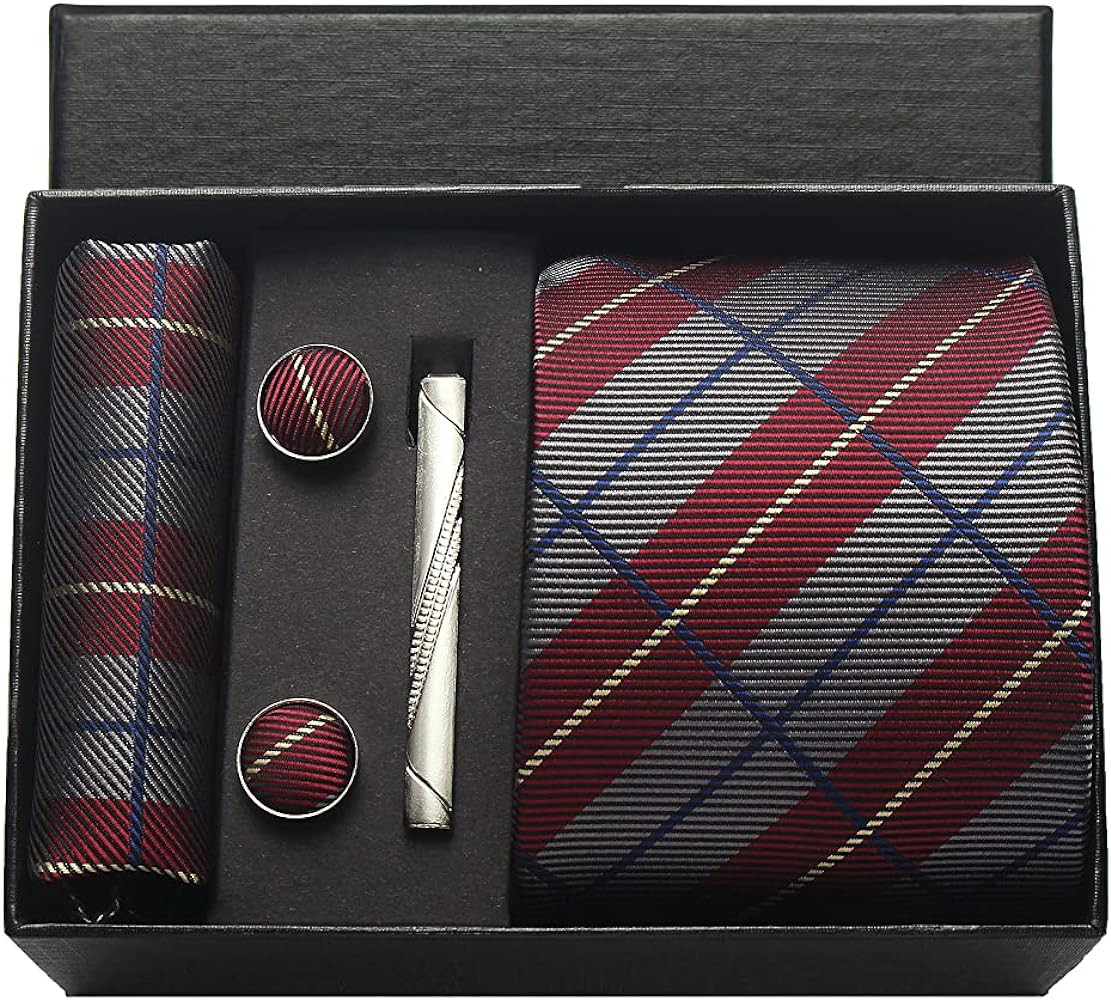 Striped Plaid Polka Dot Mens Tie Formal Necktie Pocket Squares Ties Clips Cufflinks Classic for M... | Amazon (CA)