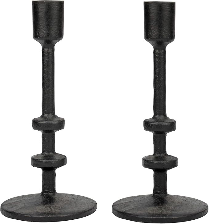 Stonebriar 7" Black Cast Iron Metal Taper Candle Holder Set | Amazon (US)