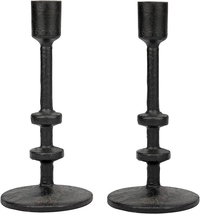 Stonebriar 7" Black Cast Iron Metal Taper Candle Holder Set, Set of 2 | Amazon (US)