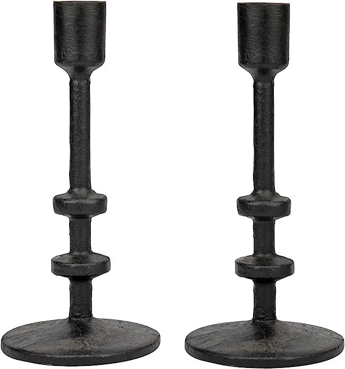 Stonebriar 7" Black Cast Iron Metal Taper Candle Holder Set, Set of 2 | Amazon (US)